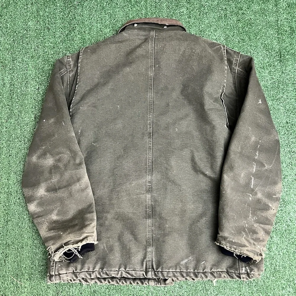 VTG Carhartt Jacket Large Green C26 MOS Distressed Faded Detroit Made in USA